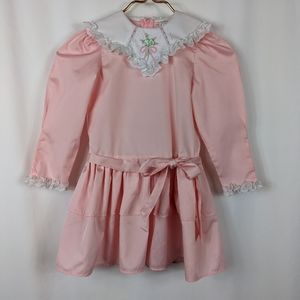 Ruth of Carolina Vintage Party Dress Pink Lace Pinafore Made in USA Girls Size 5